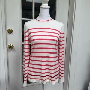 J McLaughlin Coral and White Striped Long Sleeve Women's Sweater